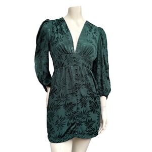Dress Forum Emerald Green Burnout Mini Dress Puff Sleeve Boho Dark Romance S